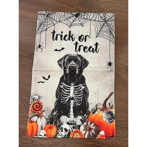 Halloween Garden Flag Trick or Treat Black Lab Skeleton Pumpkins Spiders New